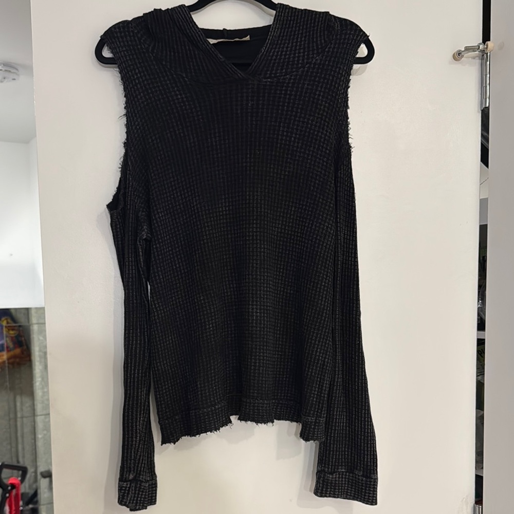 Black Sweatshirt Hoodie with Relaxed Fit and Crew Neck